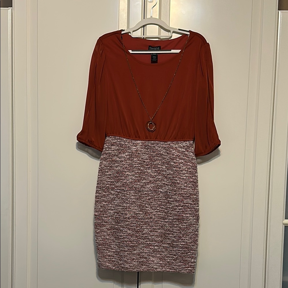 Enfocus Studio Brown and Red Sheath Dress with Dolman Sleeves